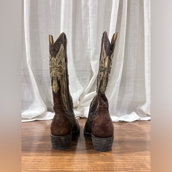 Yippy Kiyay Cowgirl BOOTS with Angel Wings and a CROSS Size 8 Brown Tan Gold - Picture 4 of 14